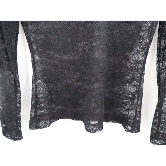 St. John Women’s Lace Mock Neck Top Black Long Sleeve Sheer Blouse Size P Petite - Picture 5 of 15